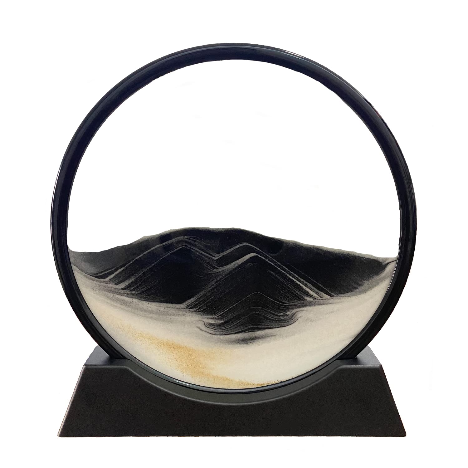 Photo 1 of 12inch, Black and White 3D Dynamic Sand Art Liquid Motion, Moving Sand Art Picture Round Glass 3D Deep Sea Sandscape in Motion Display Flowing Sand Frame Relaxing Desktop Home Office Work Decor