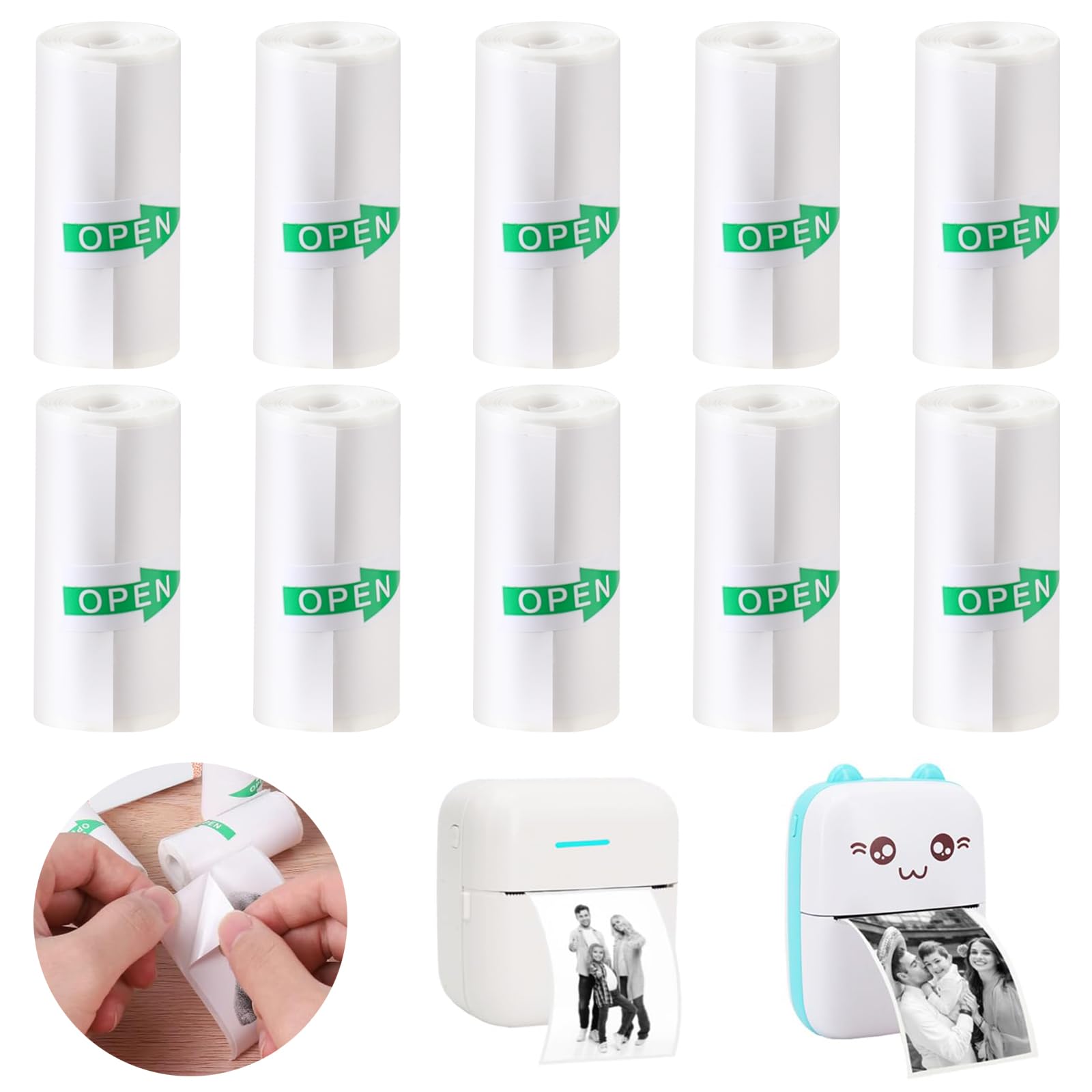 Photo 1 of YSYONM Mini Printer Sticker Paper, 57mm x 3m, 10 Rolls, 3000 Sheets, White, Smooth, Recyclable