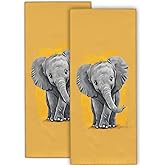 cromcu Yellow Elephant Hand Towel for 2 Pack,Bath Hand Towels for Bathroom Decorative Soft Absorbent Dish Towels for Kitchen, Gym, Hotel, Spa, Sport Home Decor Gifts, 14.5x28 Inch