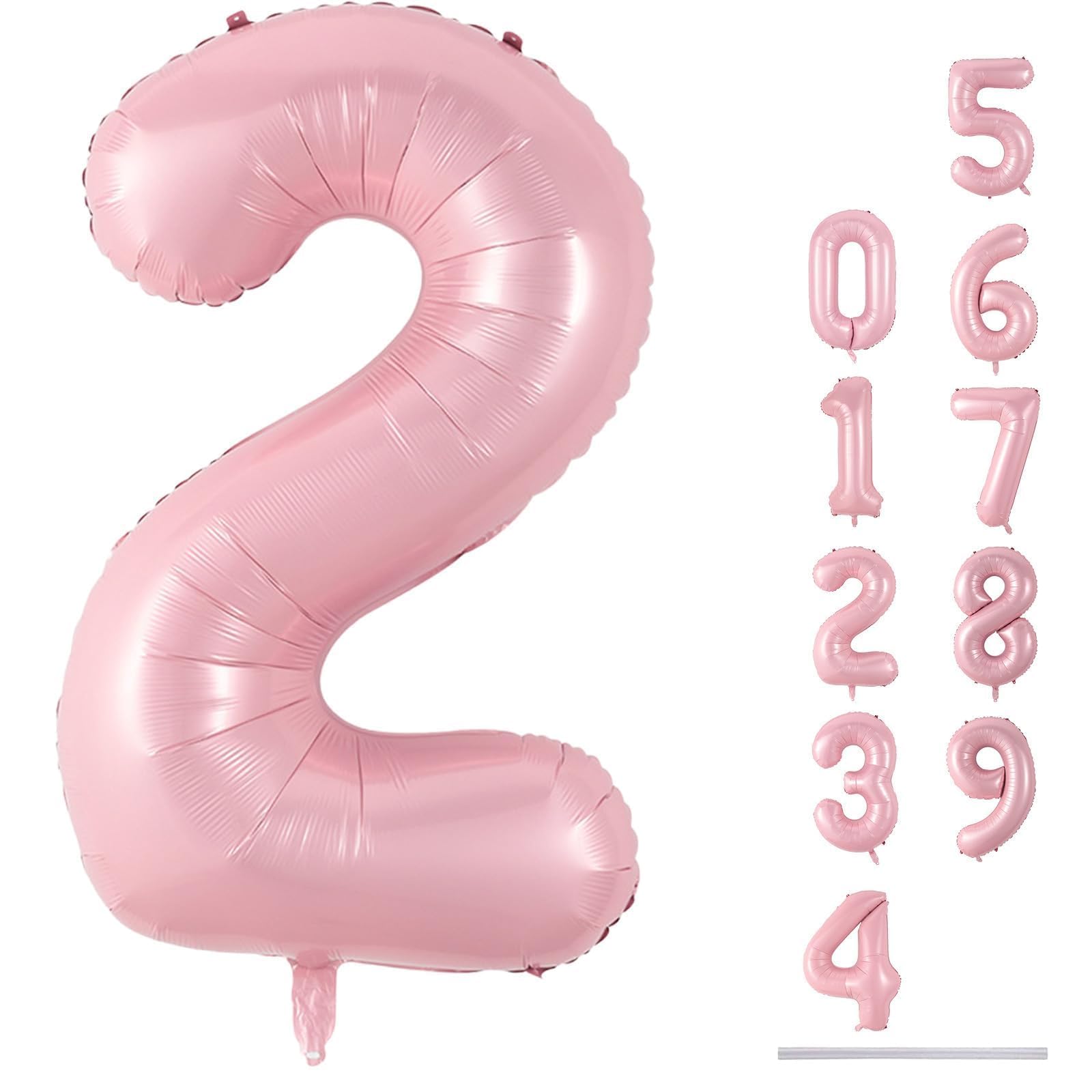 Photo 1 of 40 Inch Balloon Number 2 Pastel Pink, Large Foil Light Pink Number Balloons Set 0-9 for Girls Women, Digital 2 Helium Balloons for Girls 2nd Birthday Graduation Princess Party Decorations