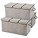 EZOWare Extra Large [3-Pack] Linen Fabric Foldable Storage Cubes Bin Box Containers with Lid and Handles - Light Gray For Home, Office, Nursery, Closet, Bedroom, Living Room (24x12x12inch)