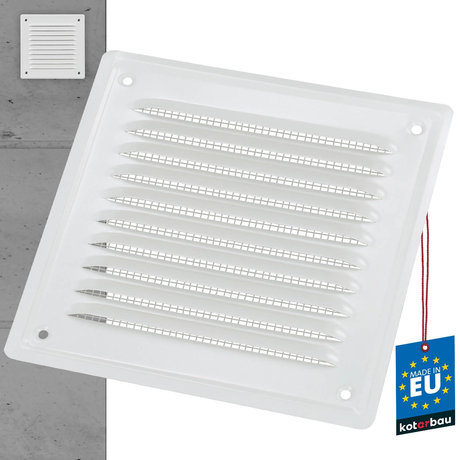 KOTARBAU® Vent Cover - Steel - 16.5x16.5 cm (6.5x6.5 inches) - White - Air Vent Grill - with Insect Screen - for Wall Ventilation - Corrosion Resistant
