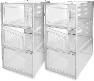 Navaris Schuhbox Set Schuhkarton Schuhkasten Aufbewahrung - transparente Seiten und Frontöffnung - platzsparend und stapelbar - Set mit 6 Boxen