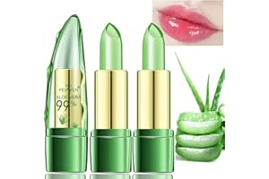 Amazfly 2 Pcs Aloe Vera Lipstick, Clear Jelly Lipsticks, Magic Temperature Color Change Lipstick Lip Blam Moisturizing Long Lasting Lip Makeup (2Pcs)