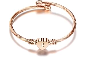 Chili Jewelry Rose Gold Women Heart Initial A-Z Letter Cuff Bracelets Name Expandable Bangle Bracelet Birthday Gifts