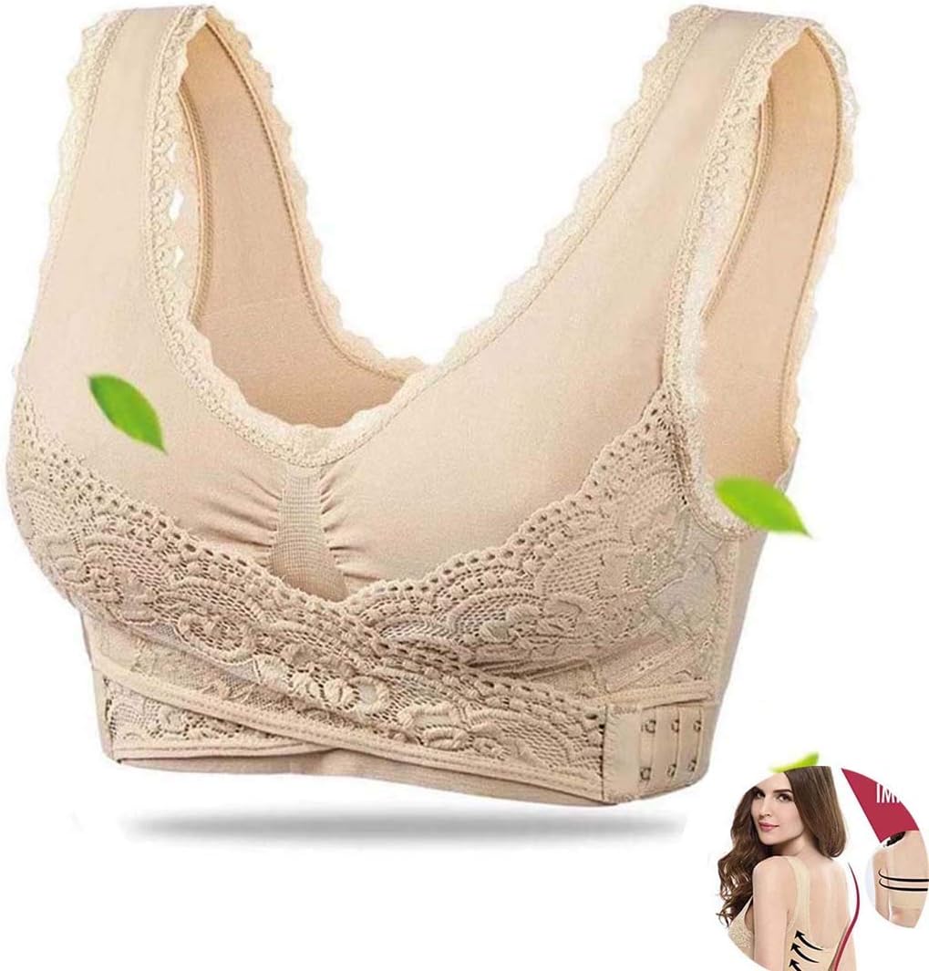 Adayn 2 Pcs Instacomfort Wireless Lace Lift Bra Back Support,Easy Comfort Bra Front Buckle Seamless Anti-Sagging Sports Yoga Bralette Sleep Bras Wide Straps