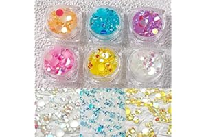 DEDYEL 3000 PCS New Frosted Aurora Imitation Pearl Mermaid Bubble Beads Colorful Semi-Circular Pearl Mixed Size 2.5/4/6 mm Candy Color Aurora Glass Beads DIY Nail Art Decoration Materials (6 Colors)
