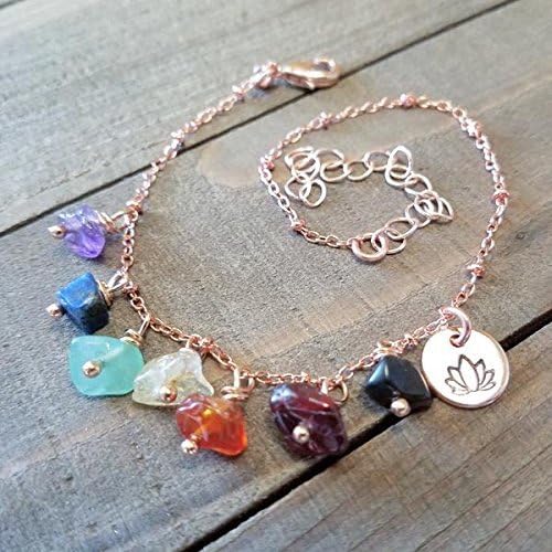 Yoga jewelry | Rose gold anklet | chakra ankle bracelet | yoga jewelry gifts | natural gemstones | lotus flower charm