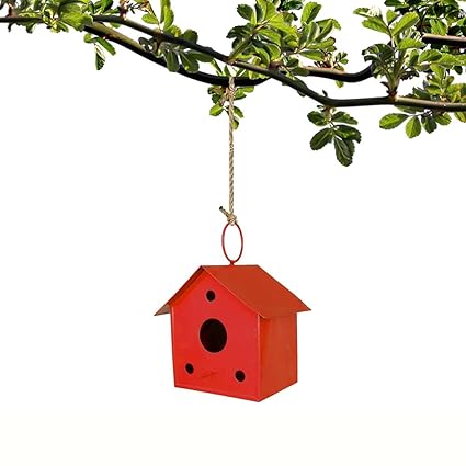 TRT Metal Bird Nest | Garden/ Wall Hanging Bird Setting Nest -Bird House Red Color