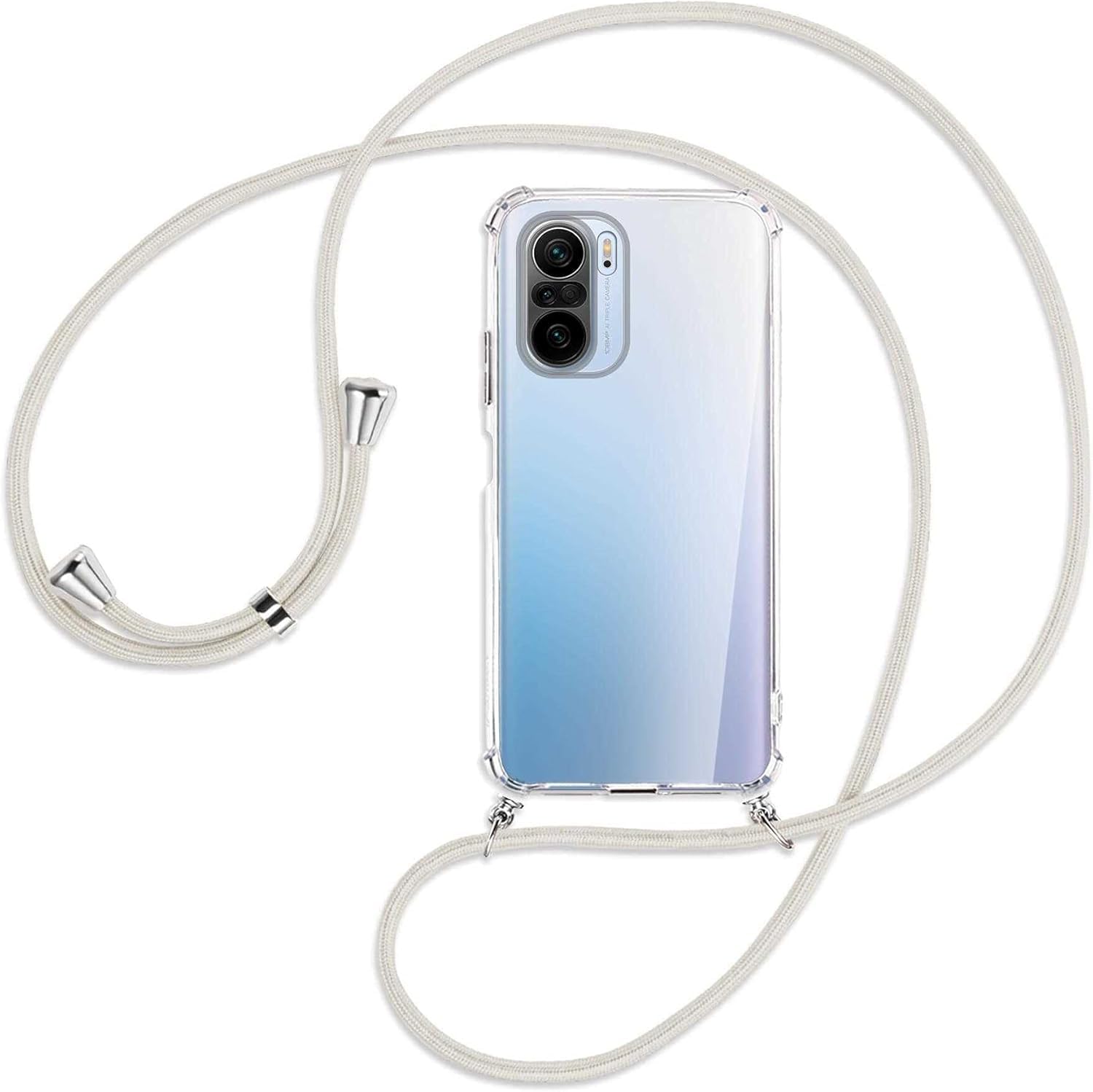 SIMao Necklace Case for Xiaomi Poco F3 5G Cover with Neck Strap Phone Chain Case Crossbody Necklace with Cord Transparent Silicone Case with Adjustable Lanyard Case with Strap Cord, Silver