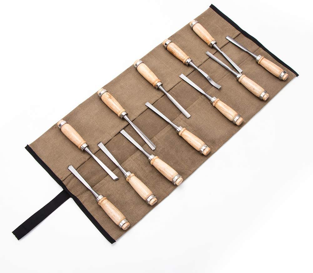 Spanner Organiser,Waxed Canvas Chisel Roll,Screwdriver Spanner Roll,Multi-Purpose Tool Roll,Tool Pouch Bag,Woodworking and Carving Hand Tool Storage Organizer,Tool Gifts for Men