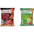 Quest Nutrition Tortilla Style Protein Chips, Hot & Spicy, 19g of Protein, 4g Net Carbs, Gluten Free, 1.1 Ounce (Pack of 12) & Tortilla Style Protein Chips, Chili Lime, Baked, 1.1 Oz, Pack of 12