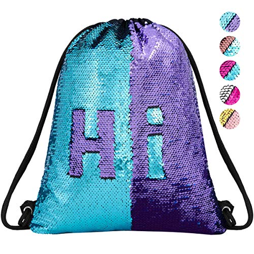 Sequin Drawstring Backpack Gym Dance Bags Mermaid Magic Reversible Glitter Bag Unicorn Gift for Girls Daughter Boy Flip Sequin Bag Birthday Gift for Kids Women