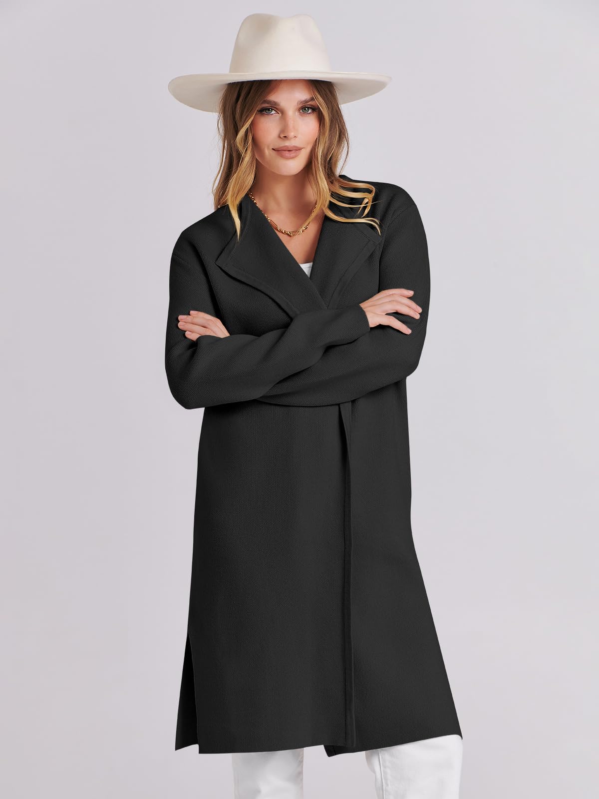 ANRABESS Women's Long Cardigans Sweater 2025 Fall Casual Lapel Open Front Knit Warm Wool Coatigan Oversized Jacket Coat