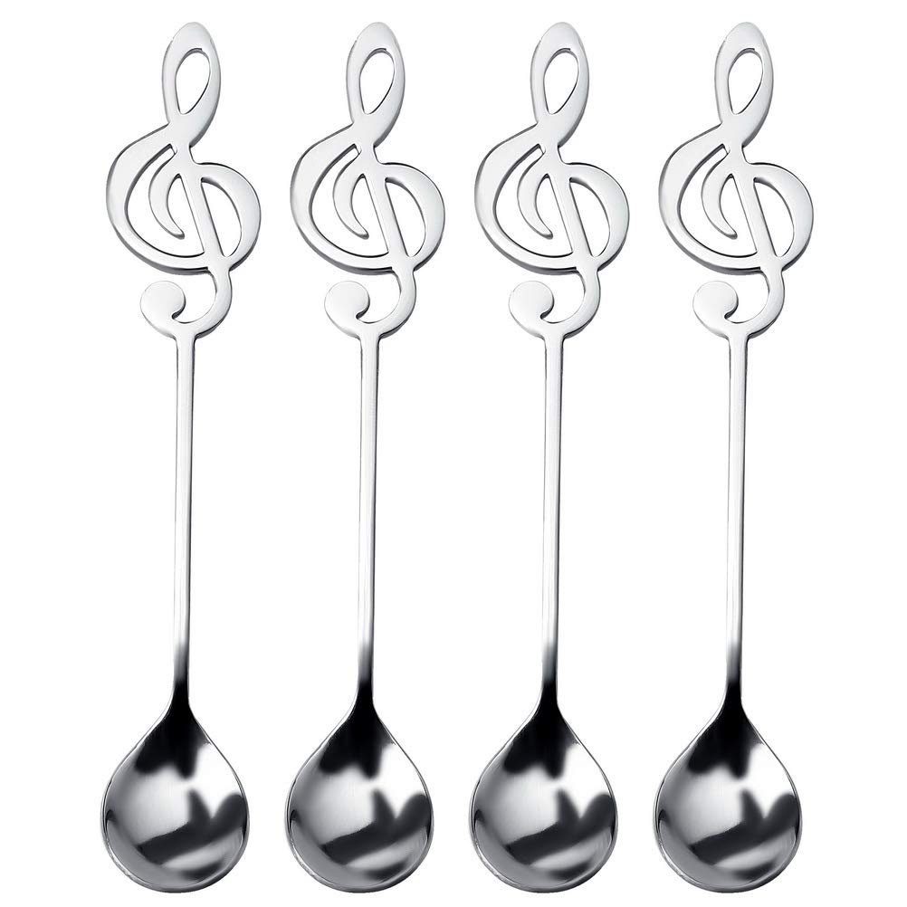 Nuoshen 4 Pcs Stainless Steel Coffee Teaspoon - Musical Note Spoons for Dessert and Stirring