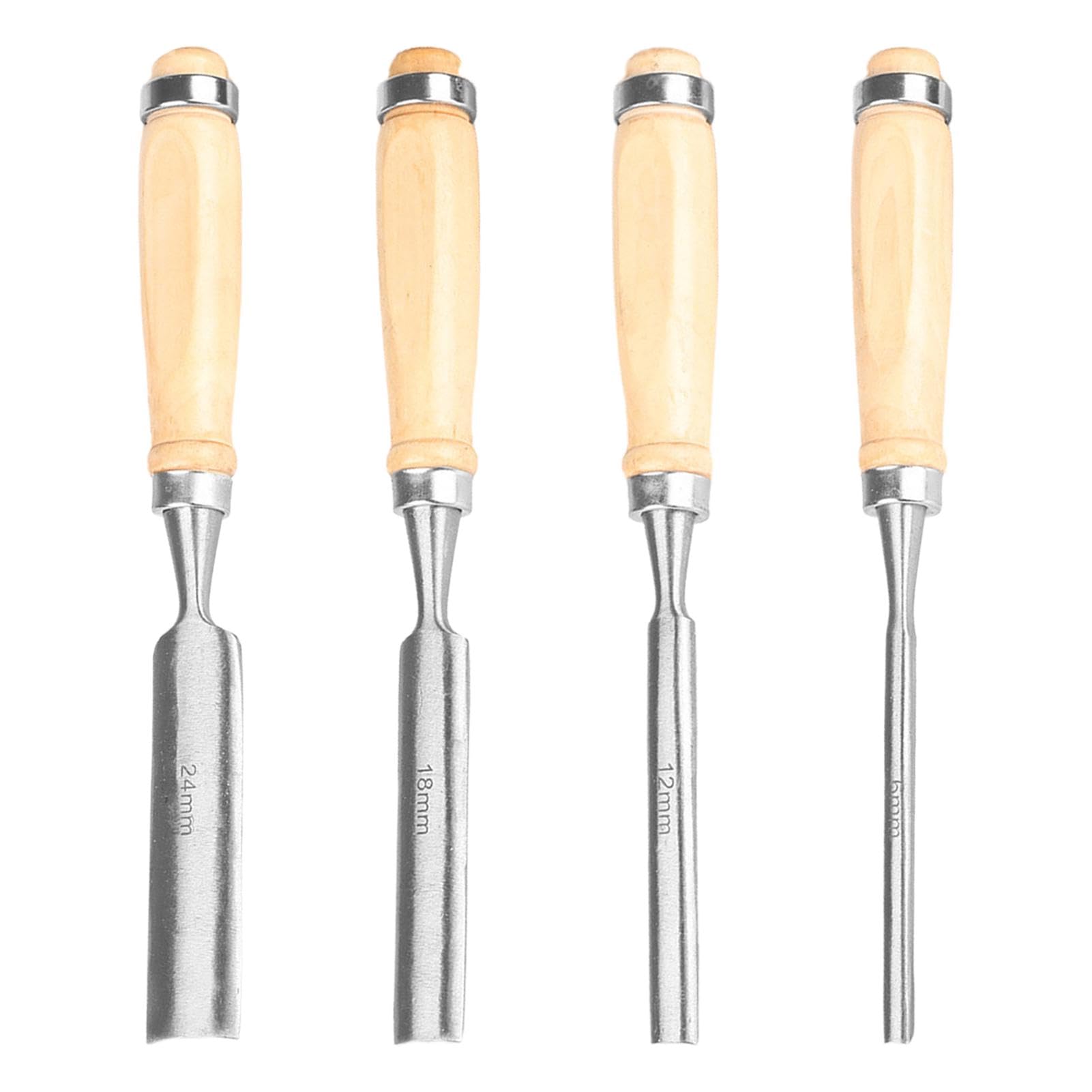 GSDGV 4 Pieces Wood Chisel Set, High-hard Steel Blade, Bevel Edge, Wood Handle, CHISEL, 6mm, 12mm, 18mm, 24mm
