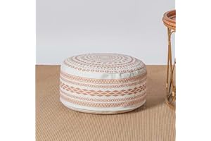 MOCOFO Unstuffed Round Pouf Covers Boho Colorful Geometric Ottoman Pouf Cover with Handle Design,Decoration Footstool for Living Room,Bedroom,Patio (Red,18x18x8)