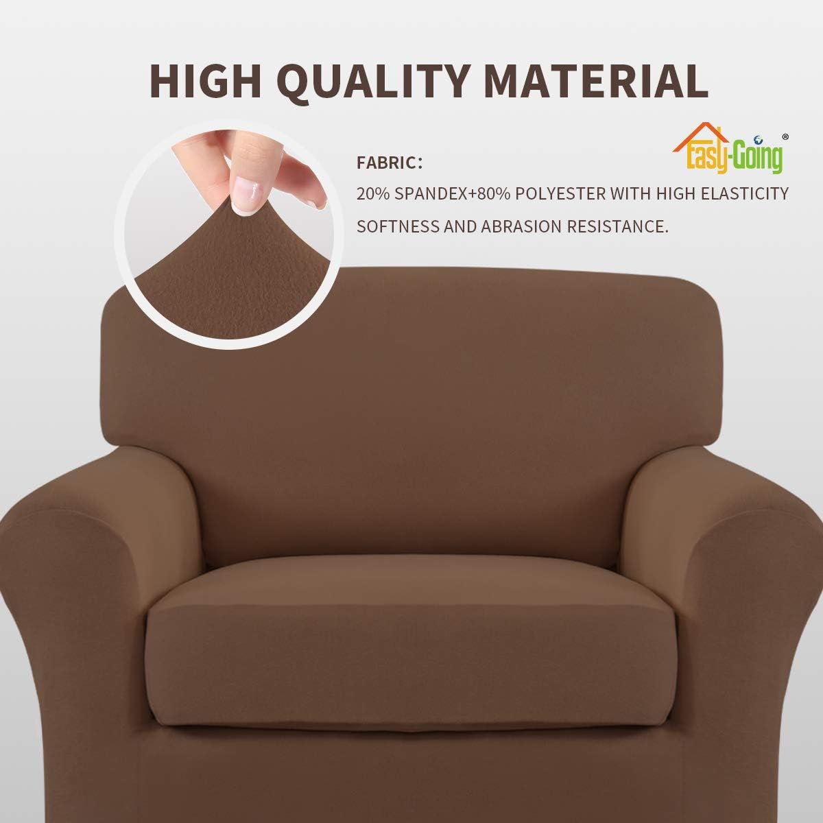 Easy-Going 2 Pieces Microfiber Stretch Couch Slipcover – Spandex Soft Fitted Sofa Couch Cover, Washable Furniture Protector with Elastic Bottom for Kids,Pet (Chair, Brown): Furniture & Decor