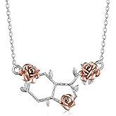 SVODEA Happiness Serotonin Molecule Necklace for Women,925 Sterling Silver Rose Flower/Butterfly/Daisy Pendant Hormone Serotonin Necklaces,Science Jewelry for Teacher, Professor,Chemistry Grad