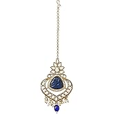 I Jewels Gold Plated Indian Wedding Bollywood Kundan Pearl Maang Tikka for Women (T2145Bl)