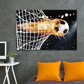 Canvas Wall Art Sports Theme - Soccer Fire Breaking Through The Net - Giclee Print Gallery Wrap Modern Home Art Ready to Hang - 12x18 inches
