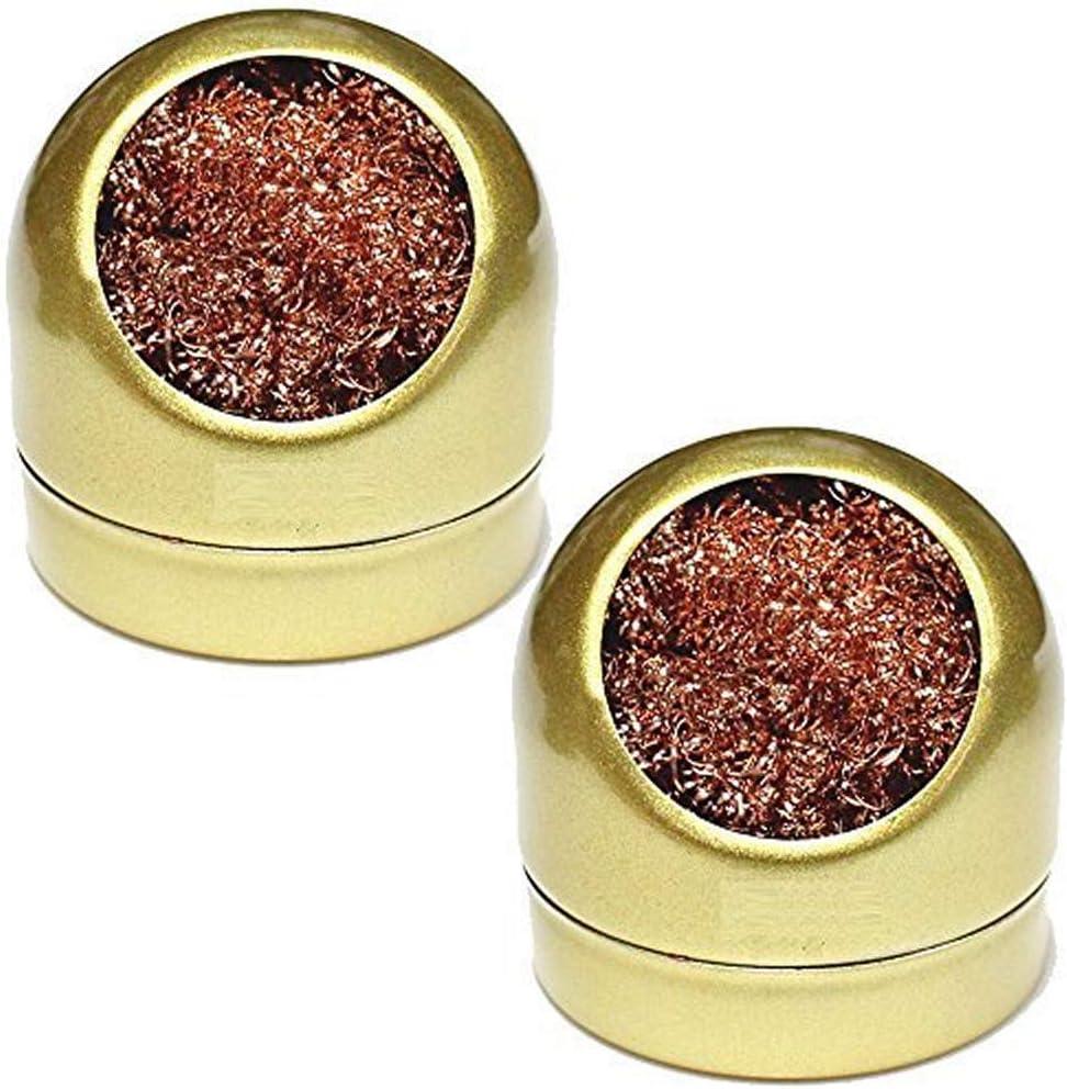 2 Pack Welding Soldering Iron Tip Cleaner Stand Cleaning Solder Steel Wire And Holder Set Nozzle Sponge (Gold)