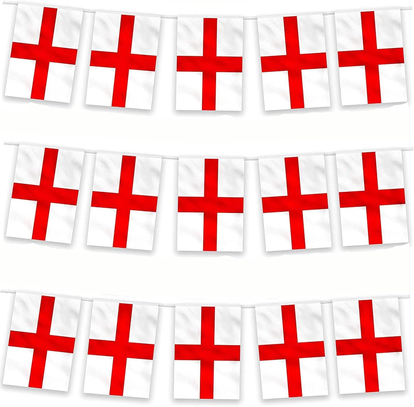 10M/33FT Fabric St Georges England Bunting Polyester Banner 30 Flags for Street Party Football Rugby Cricket Day World Cup Decoration England Sport celebration, Street party, BBQ Party and more (2)
