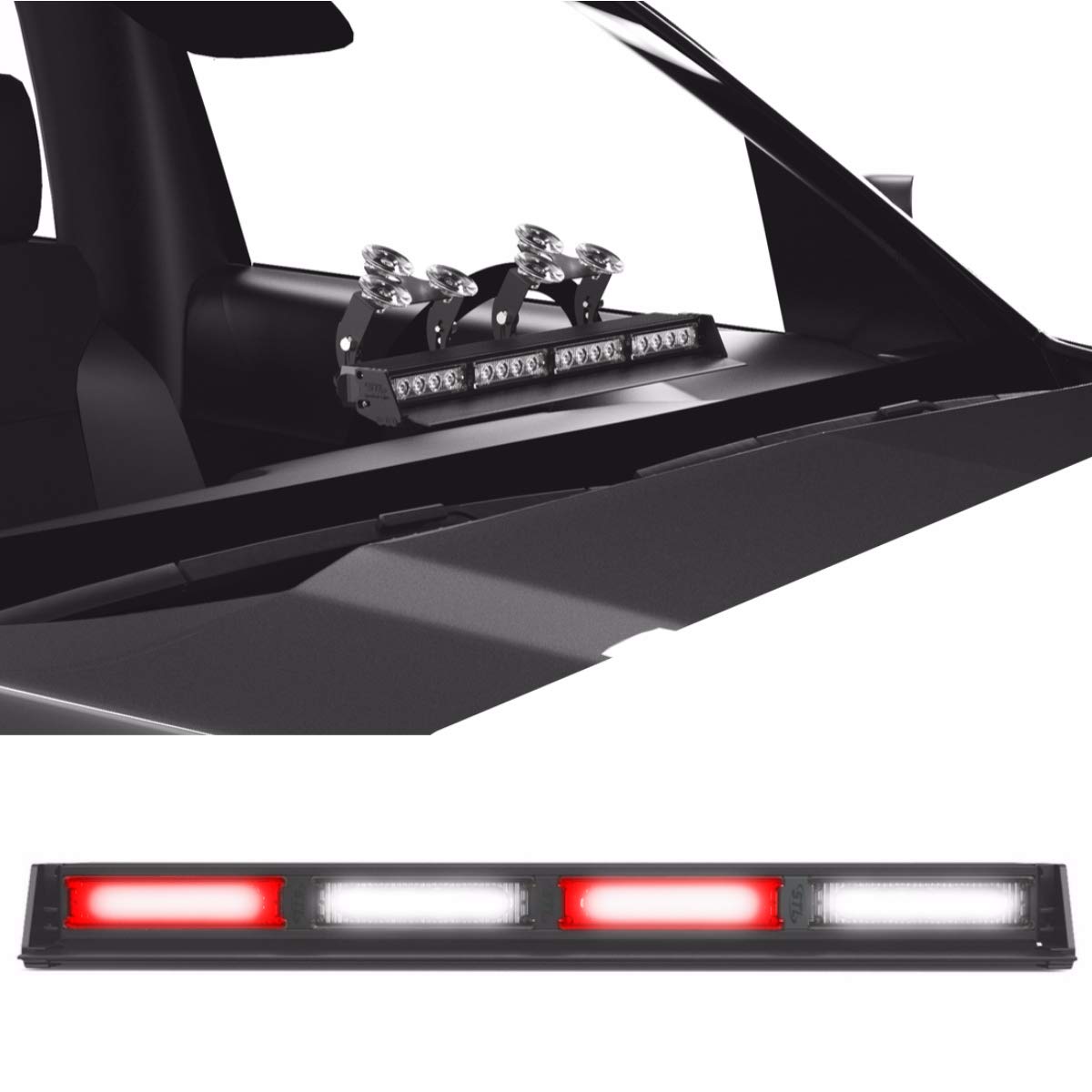 Striker TIR 4 Head LED Dash Light for Emergency Vehicles/Warning Strobe Deck/Dash Light Windshield Mount - Red/Clear Alternating