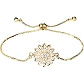 Mikovivi 2pcs Spinning Sunflower Bracelet, Adjustable Sunflower Bracelet Rhinestone Sparkly Flower Fidget Worry Anxiety Jewelry Statement Accessories for Women (Gold)