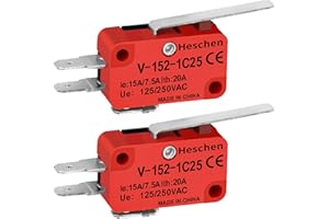 Heschen Micro Switch, V-152-1C25, SPDT, Short Hinge Lever, 20A 250VAC, 2 Pack