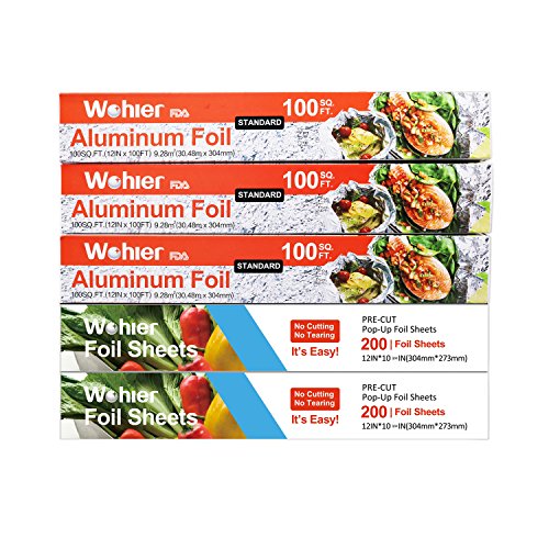 Wohler Durable Kitchen Aluminum Foil Roll, 100 Sq Ft (100sq*3,200sheets*2)