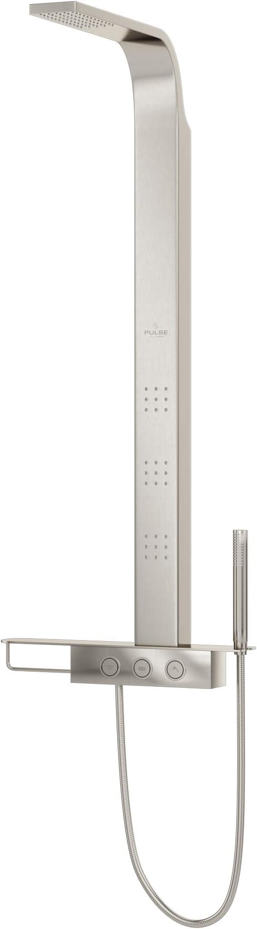 PULSE ShowerSpas 7002-SSB Paradise Shower System with Rain Showerhead, 3 Body Sprays, Hand Shower, Shelf with Wash Cloth Holder, Brushed Stainless Steel