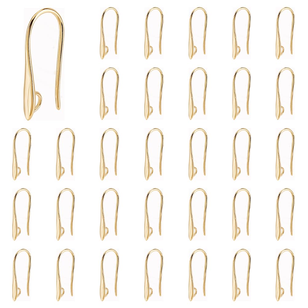 DICOSMETIC 30Pcs U Shape Earring Hook 24K Gold Plated Ear Wires with Loop Long Fish Hooks Open V Shape Earring Brass Dangle Hook Earrings Finding for DIY Earring Making, Hole: 2mm