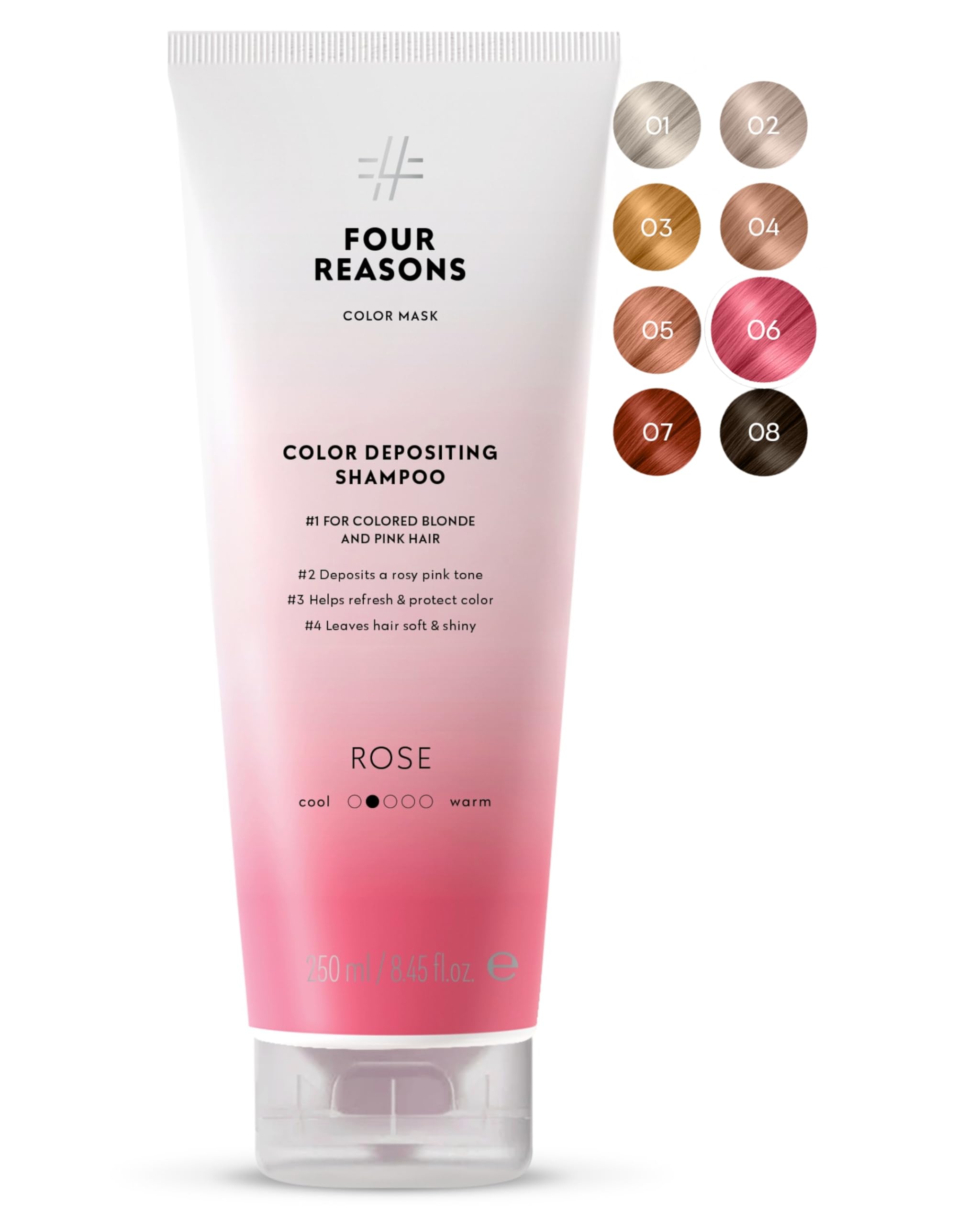 FOUR REASONS Hair Color Shampoo, Rose Pink (8 Colors) - Hair Toner & Color Depositing Shampoo, Hair Color Shampoo for Women - Semi-Permanent Pink Hair Dye, Sulfate Free, Vegan – 250ml — image 1
