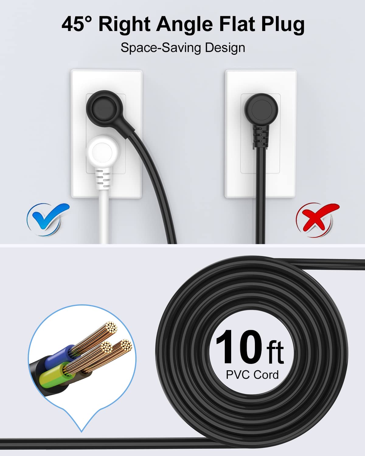 Surge Protector Power Strip with USB, AUOPLUS 10FT Outlet Strip, 6 Outlet and 4 USB Charger,[Flat Plug/Wall Mountable], 1250W/10A/2100J, Long Extension Cord for Computer iPhone Home Office Dorm