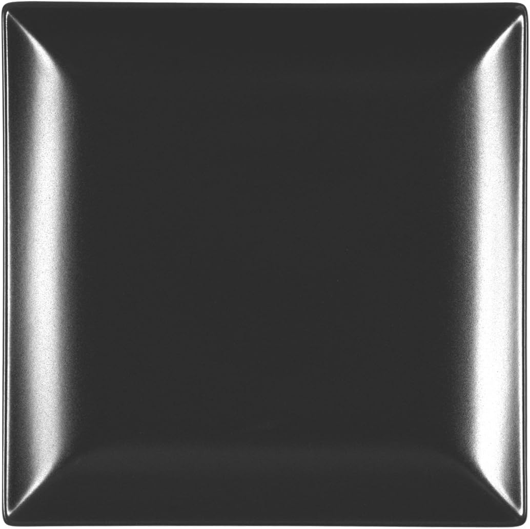 H&H Boston Set of 6 Dinner Plates, Stoneware, Black, Square, 24 x 24 cm