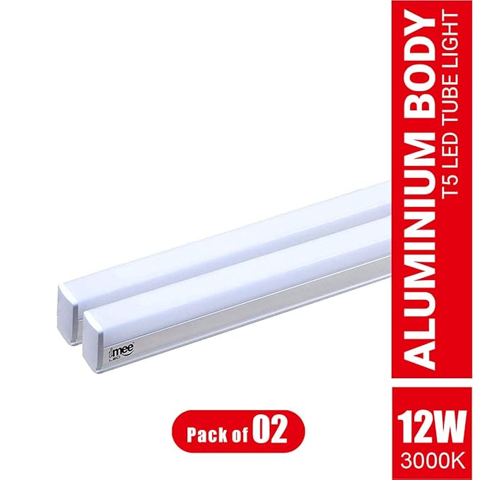 imee Strong Aluminium Body T5 LED Tube Light with Fitting Clamps and Screws (Golden Yellow Light, 3000K, 1200 Lumens, 12 Watts, Batten Length 2 ft) - Pack of 02