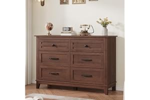 GarveeHome 6 Dresser for Bedroom, 47 in Wide Drawer Dresser with Storage Freestanding, Wooden Closet Storage Chest for Living Room, Bedroom, Entryway, Walunt