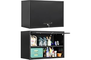 MIIIKO Wall Cabinet with Door and Shelf, Wall Mounted Garage Tool Cabinets, Locking Metal Floating Cabinet for Garage, Home Office, Kitchen and Pantry