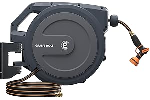 Giraffe Tools AW30 1/2MB Retractable Garden Hose Reel 1/2" x 100 ft PRO Metal Bracket, Heavy Duty, Any Length Lock Hose Reel, 100 ft, Dark Grey