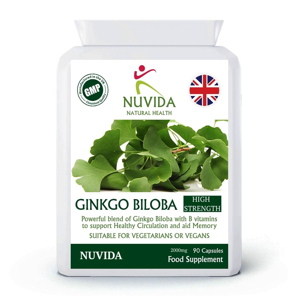 High Strength Ginkgo Biloba - 90 Ginkgo Capsules with Added B Vitamins - 2000mg equivalent per capsule - Easy to Swallow capsules - Vegan and Vegetarian Friendly