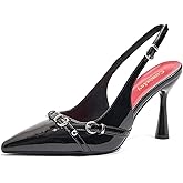 Comixfey Women's Pointed Toe Slingback Pumps Stiletto Heels with Adjustable Buckle