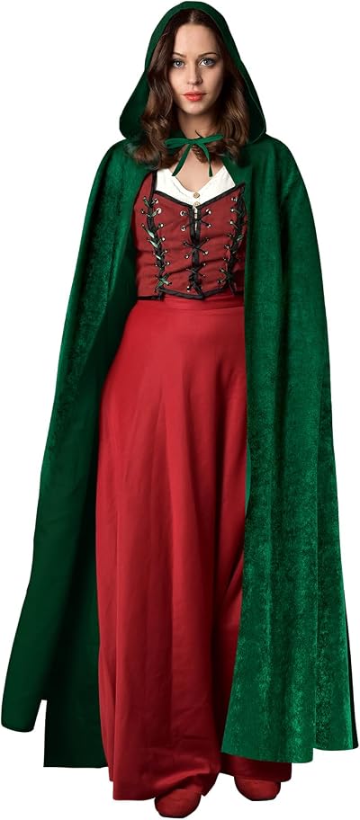 AOOWU Green Cape Hooded Cape Witch Costume 150cm Halloween Cloak