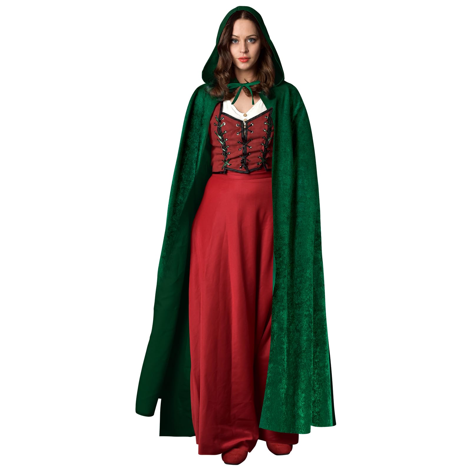 AOOWU Green Cape Halloween Hooded Cape Witch Cosplay Accessories Adult Fancy Dress Costume Adult Grim Reaper Cape Long Cloak for Vampire Halloween Family Party Fancy Dress Masquerade (150cm/59in) — image 1