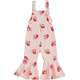 Mialoley Toddler Strawberry Clothes Baby Girl Bell Bottom Romper Spaghetti Strap Jumpsuit Flare Overalls Summer Clothes