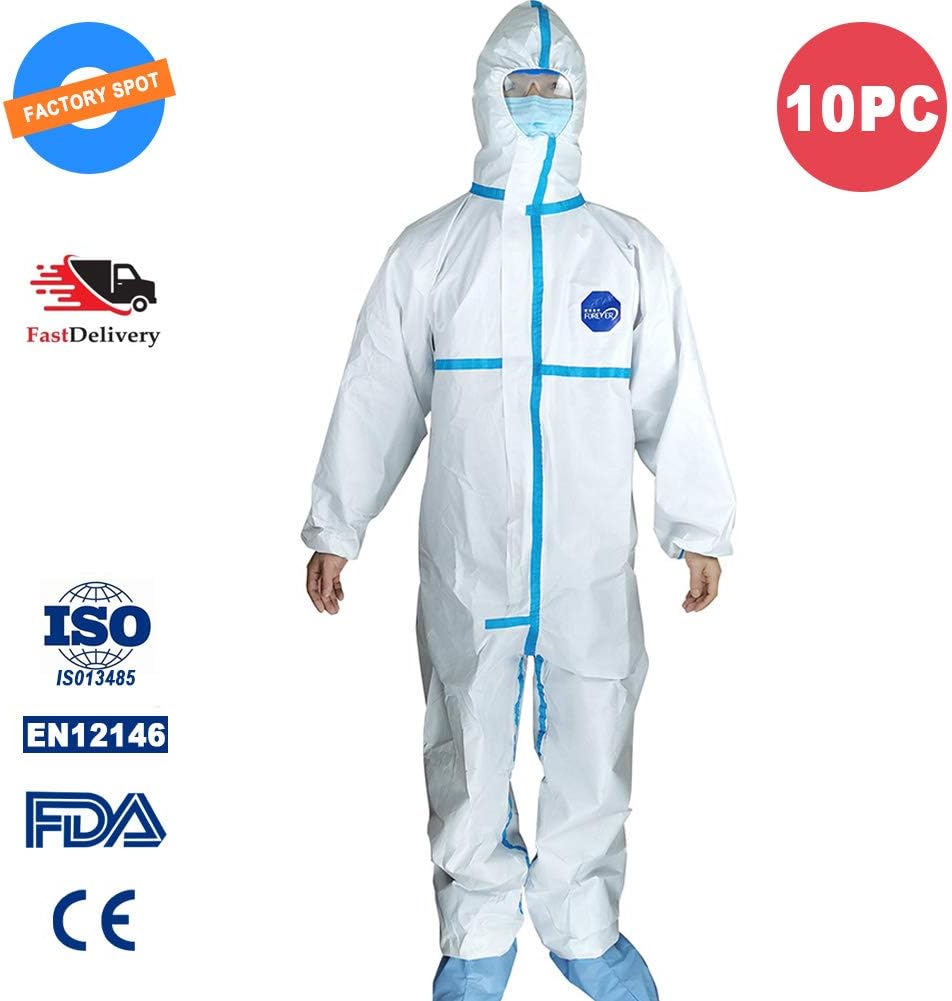 10 PCS Medical Disposable Coverall Disposable Isolation Suit Protective Suits Safety Clothing Type4 CE FDA ISO13485
