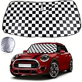 Car Windshield Sun Shade for Mini Cooper F55 F56 F57 F60 R55 R56 R57 R58 R59 R60, Blocks 99% Heat Summer Essentials (Checker)