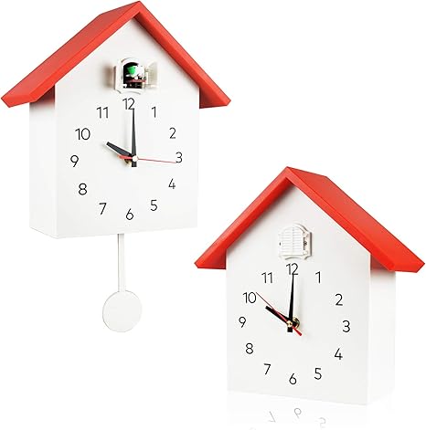 Amazon Com Cuckoo Clock Cuckoo Wall Clock Natural Bird Voices Or Cuckoo Call Design Clock Pendulum With Timed Alarm Clock Bird House Wall Art Home Living Room Kitchen Office Decoration Red White Kitchen Dining