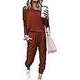 PRETTYGARDEN Women's Spring Fall 2 Piece Lounge Outfit Long Sleeve Crewneck Pullover Tops High Waisted Pants Set Tracksuit