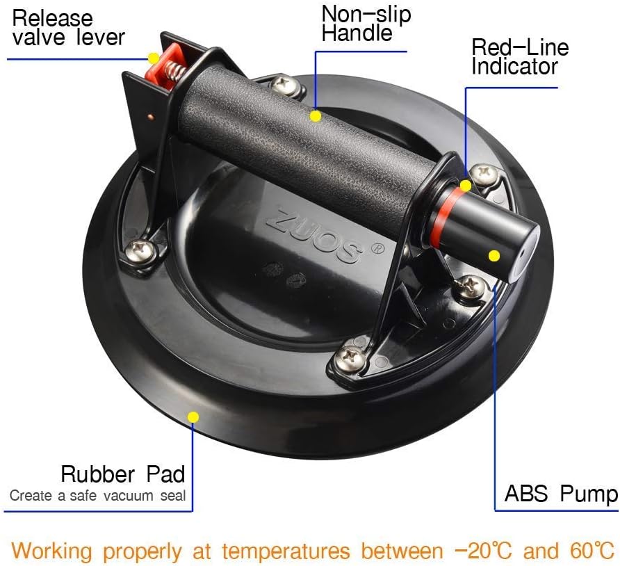 ZUOS 8" Glass Suction Cup Heavy Duty Hand-held Glass Lifter, Industrial Vacuum Lifter with handle for Granite Lifting &Window Replacement, 175 lbs Load Capacity/Carring Case: Home Improvement